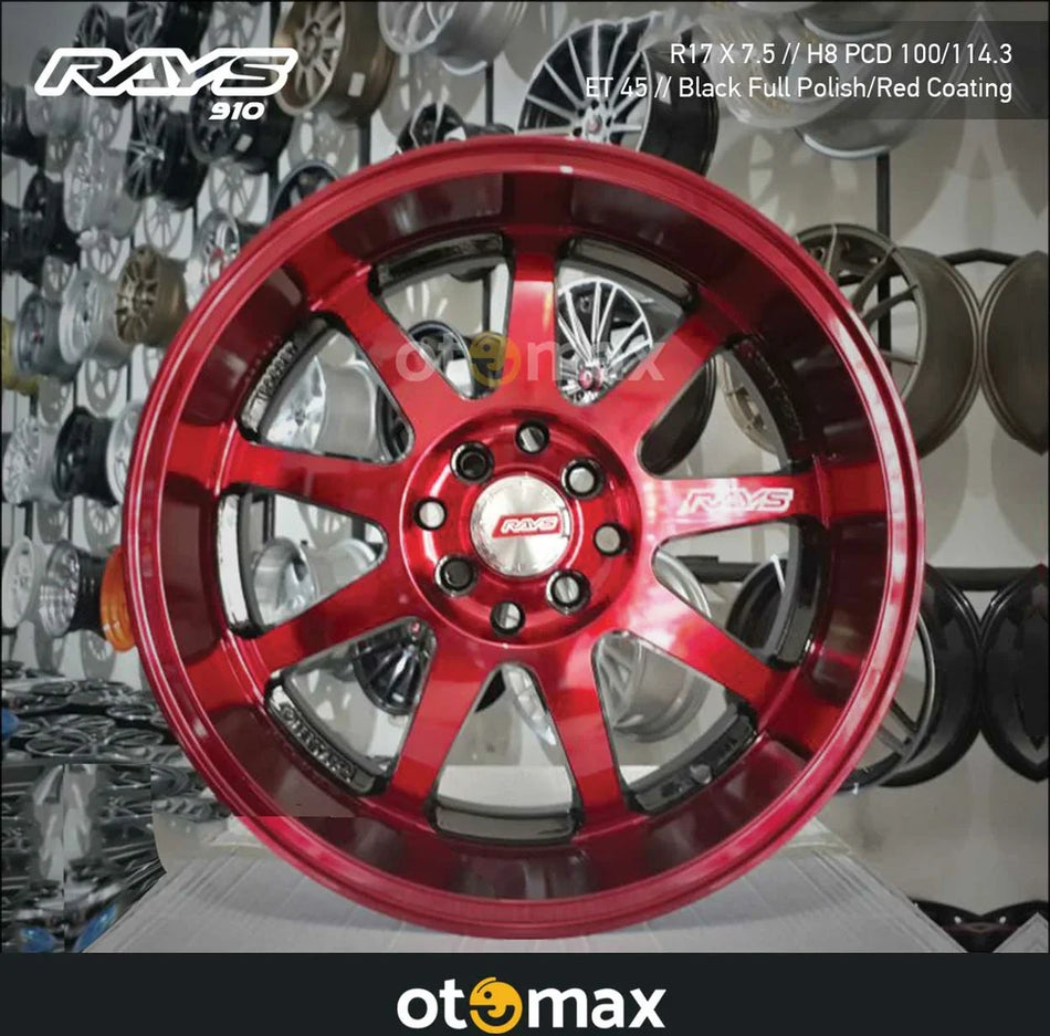 Velg Mobil Rays 910 Ring 17 Black Full Polish Red Coating