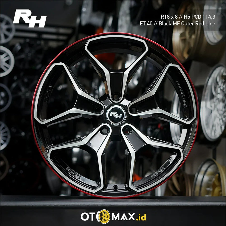 Velg Mobil RH HUR Ring 18 Black/Machine Face/Outer Red Lip