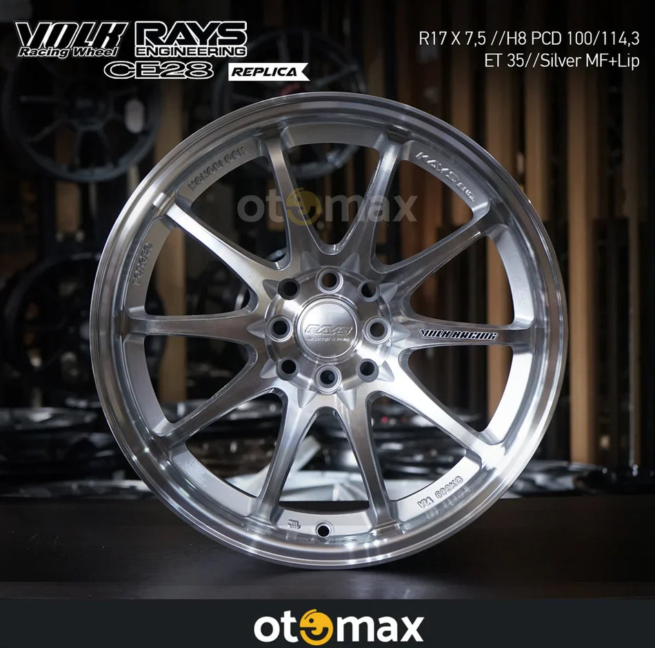 Velg Mobil Volk Rays CE28 Ring 17 Perak Mesin Wajah Bibir