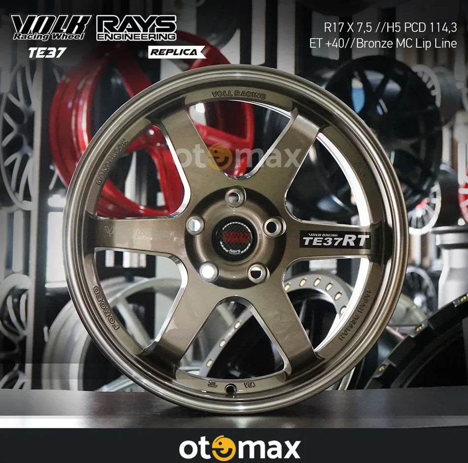 Velg Mobil Volk Rays TE37 HON4 Ring 17 Garis Bibir MC Perunggu