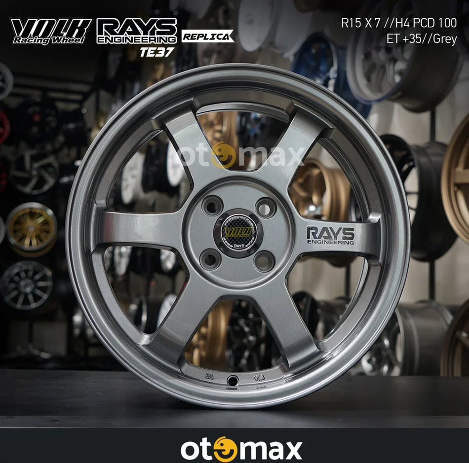 Velg Mobil Volk Rays TE37 JK1083 Ring 15 Abu-Abu