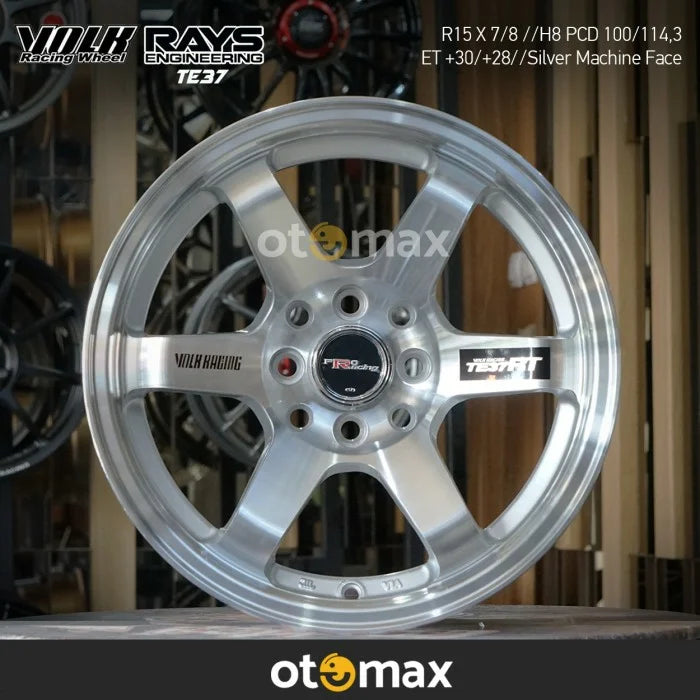 Velg Mobil Volk Rays TE37 Ring 15 Wajah Mesin Perak