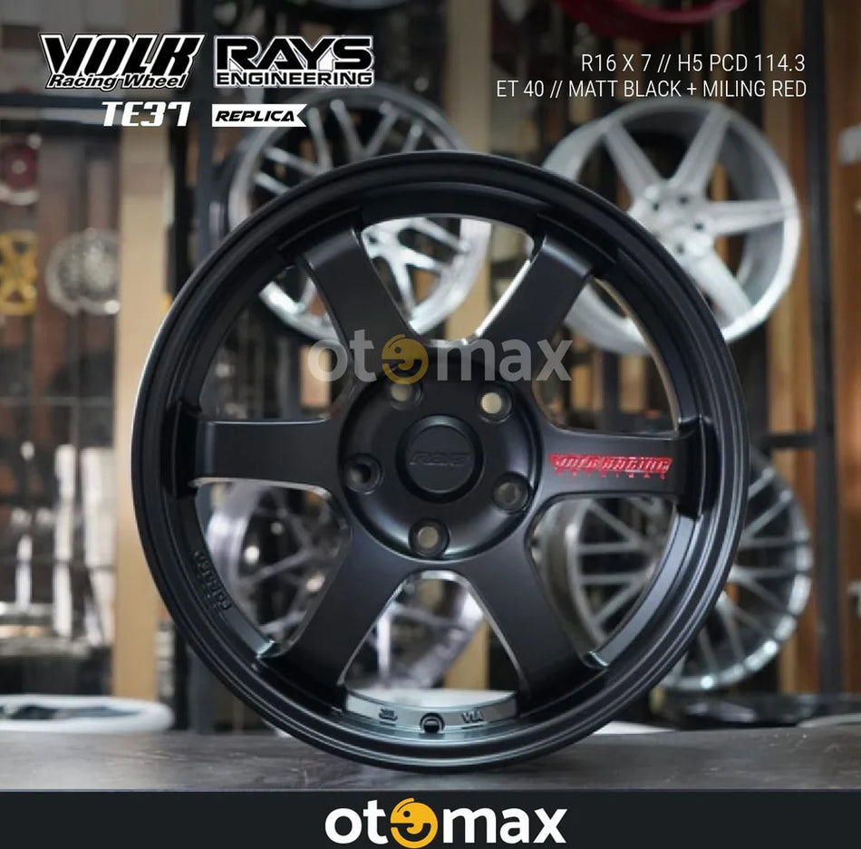 Velg Mobil Volk Rays TE37 Ring 16 Matt Black/Milling Red