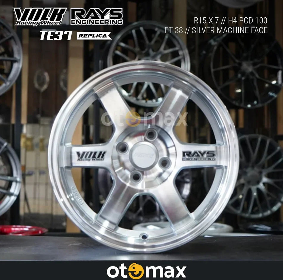 Velg Mobil Volk Rays TE37 Saga Ring 15 Silver Machine Face