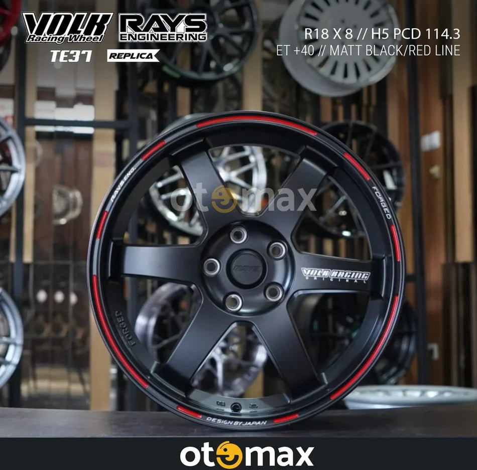 Velg Mobil Volk Rays TE37 Saga Ring 18 Matt Black/Red Line