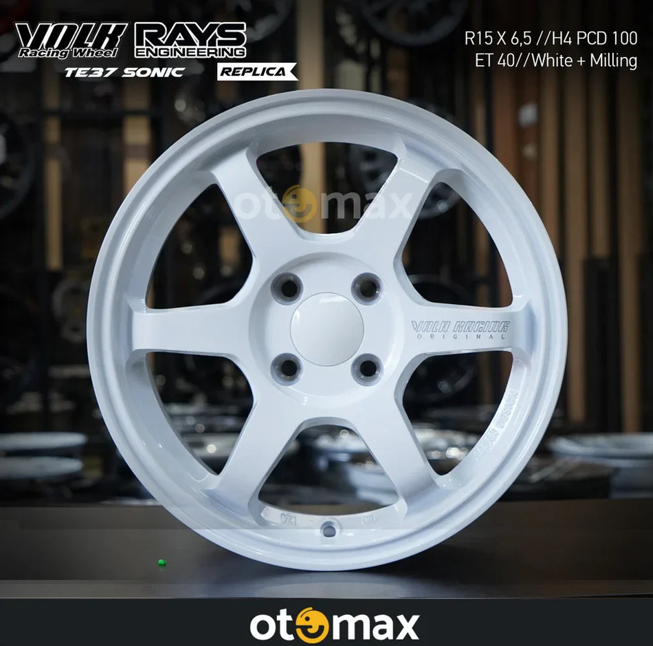 Velg Mobil Volk Rays TE37 Sonic Ring 15 White Milling