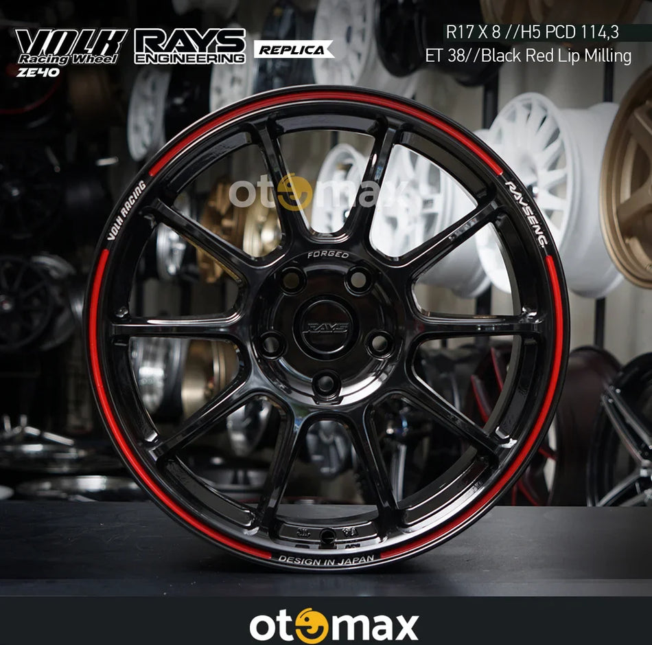 Velg Mobil Volk Rays ZE40 CT1009 Ring 17 H5 Black Red Lip Milling