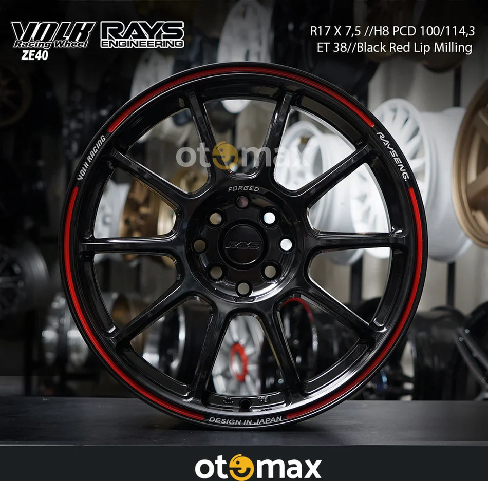 Velg Mobil Volk Rays ZE40 CT1009 Ring 17 H8 Hitam Merah Mil