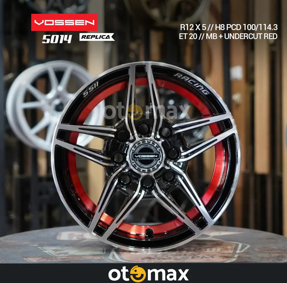 Velg Mobil Vossen 5014 Ring 12 Matt Hitam Undercut Merah