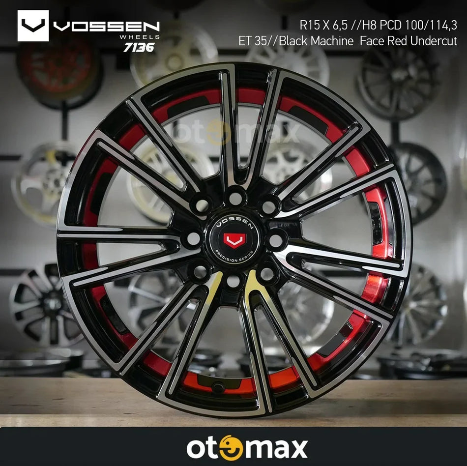 Velg Mobil Vossen 7136 Ring 15 Black Machine Face Red Undercut