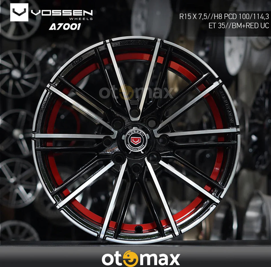 Velg Mobil Vossen A7001 Ring 15 Black Polish Red Undercut