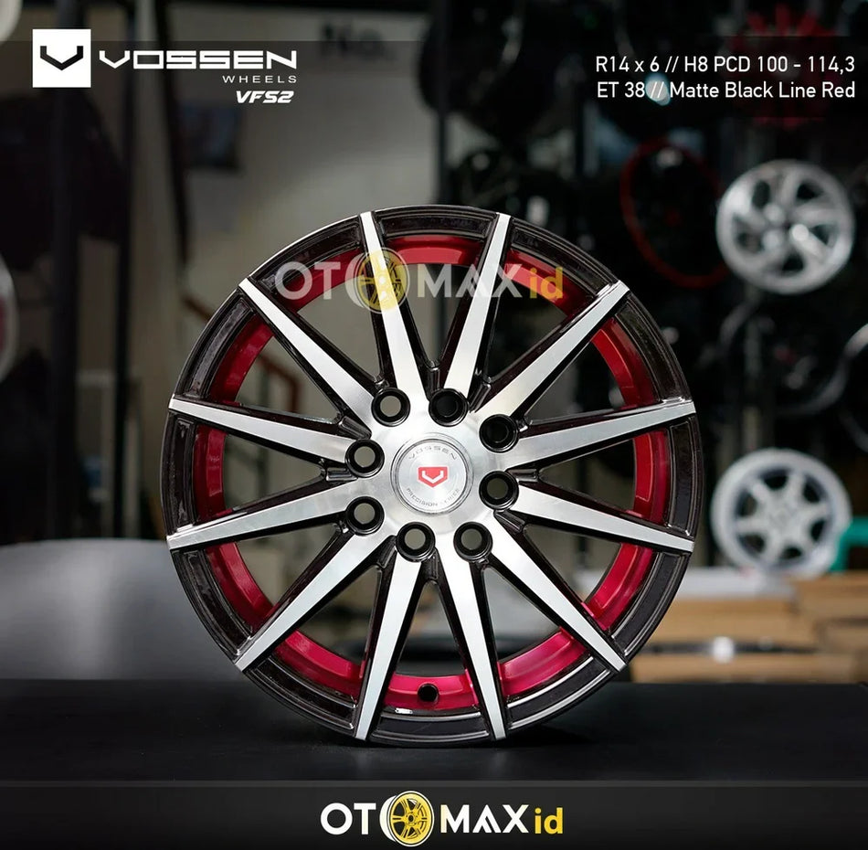 Velg Mobil Vossen Ring 14 Garis Merah Hitam REP