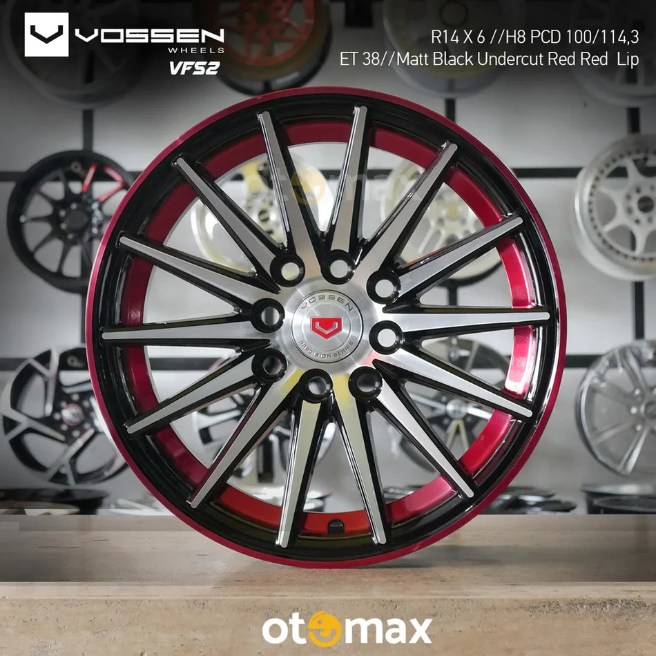 Velg Mobil Vossen VFS2 Ring 14 Matt Black Undercut Bibir Merah Merah