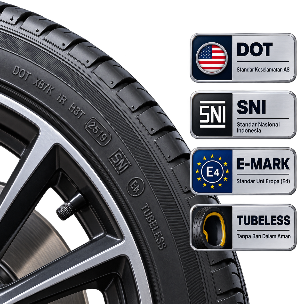 Diagram Sertifikasi Keamanan DOT SNI E-Mark Tubeless Ban Mobil